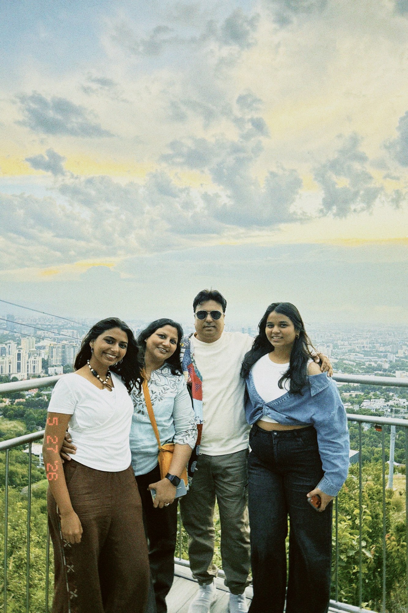 Friends together at the city overlook