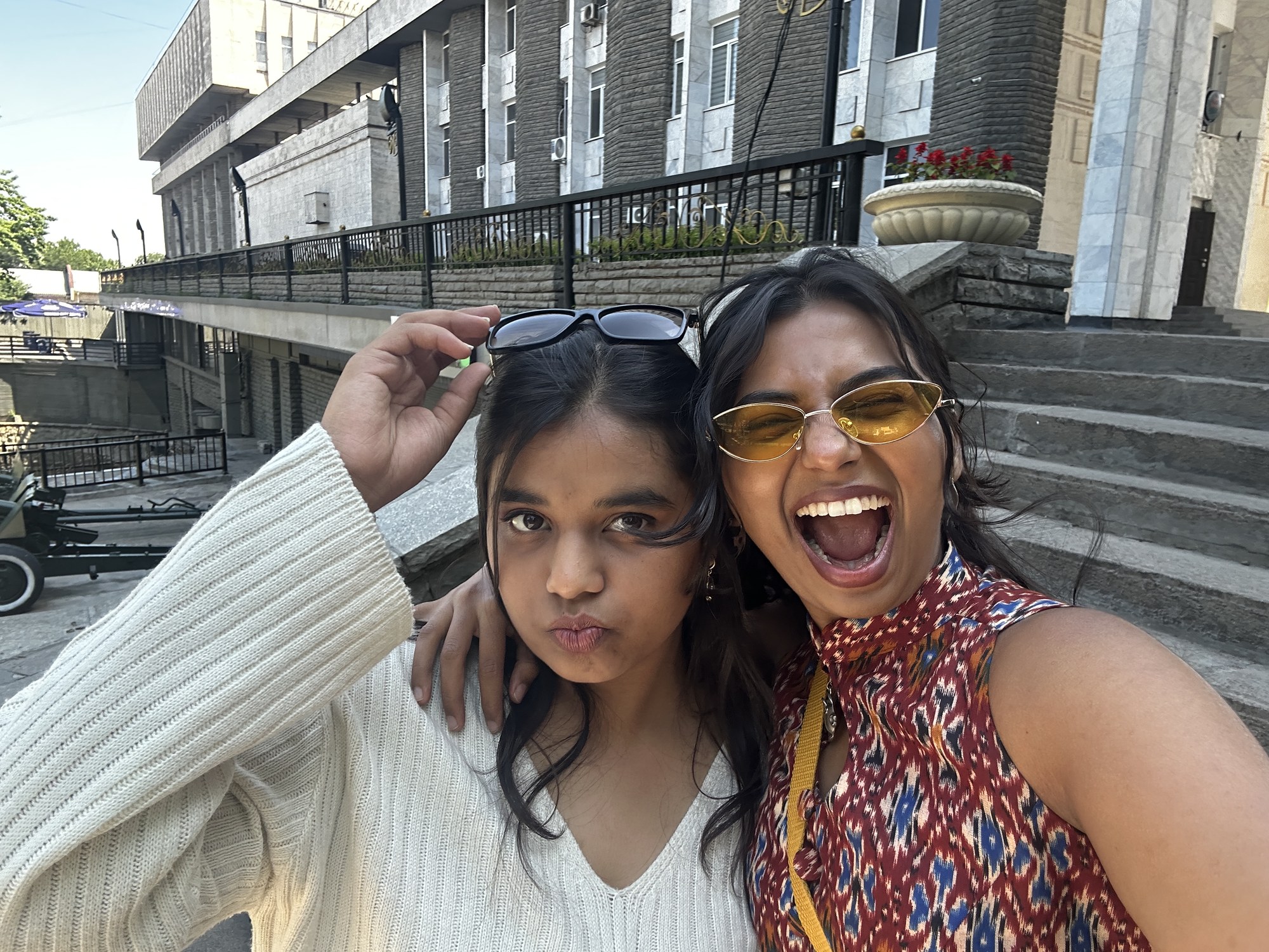 Two friends laughing together