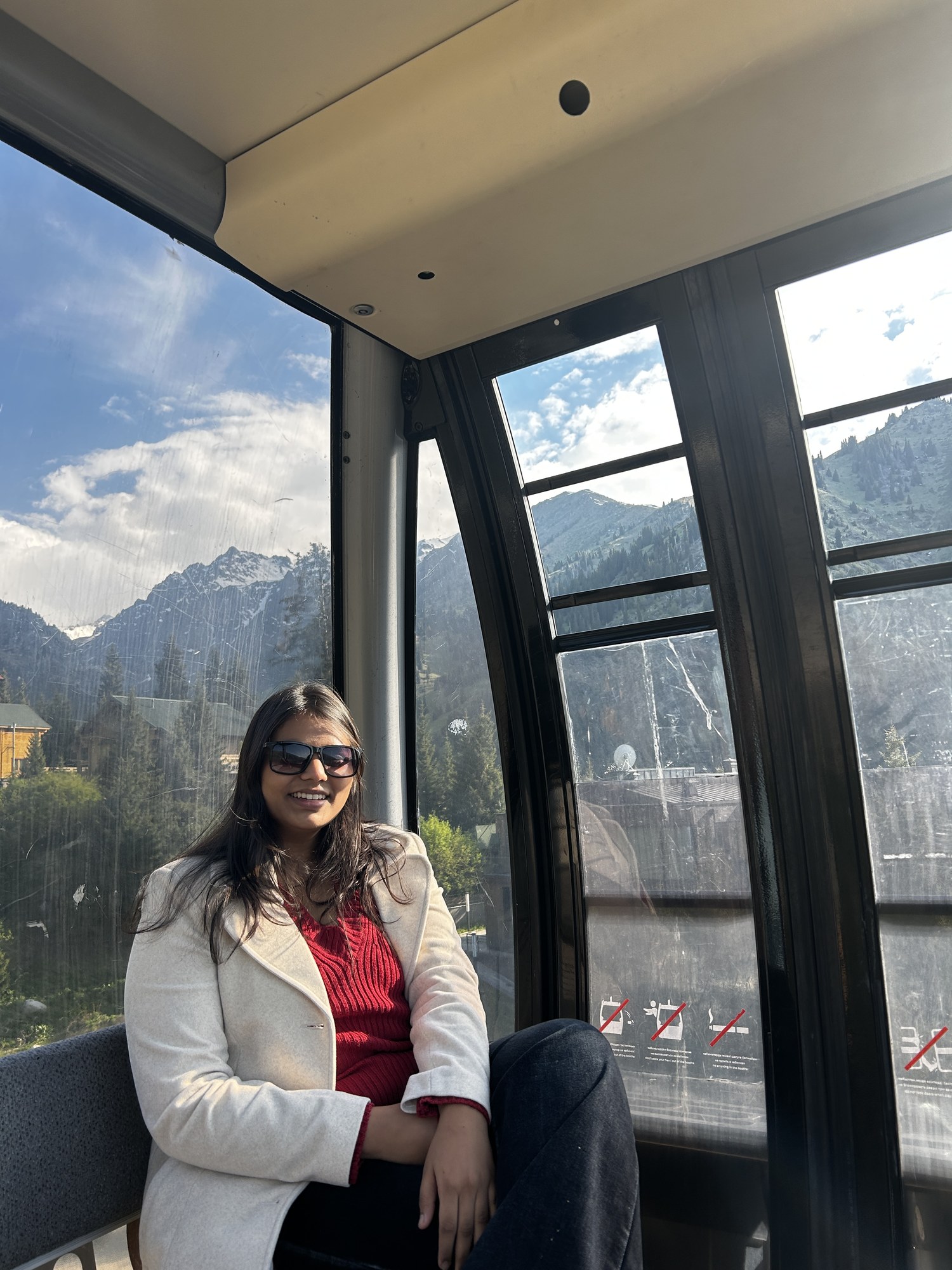 A mountain view from a cable car
