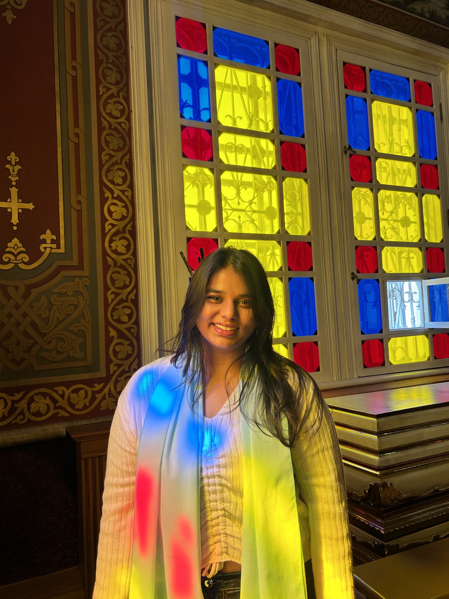 A portrait in stained-glass light